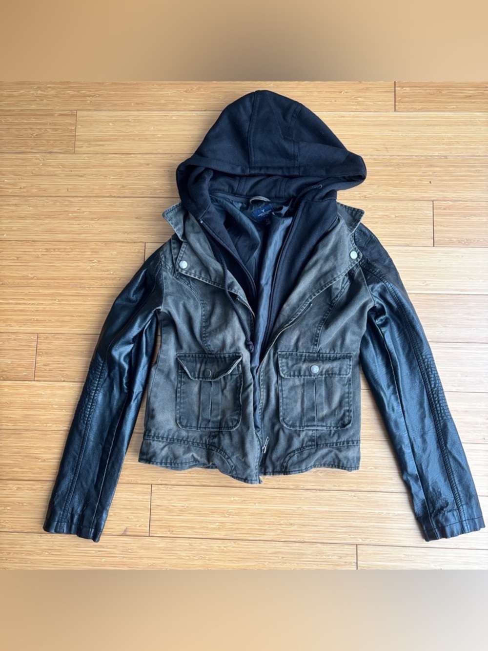 Vintage Y2K American Eagle faux leather olive khaki utility jacket bella swan